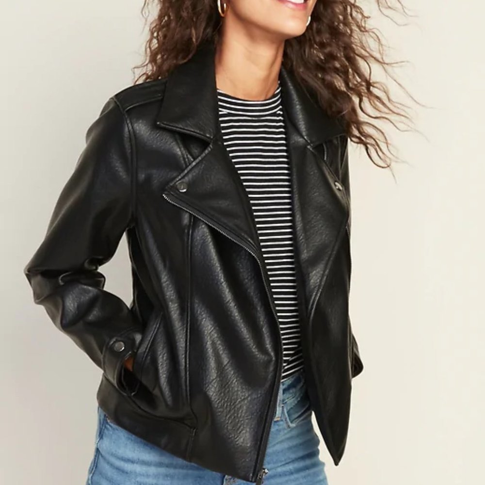 Faux-Leather Moto Jacket for Women
